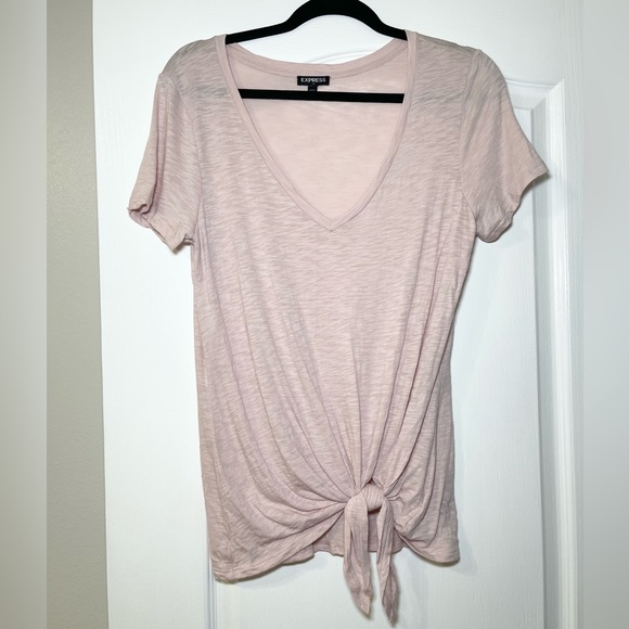 Express Women's Pink V-Neck Tie-Front Top - Picture 2 of 10